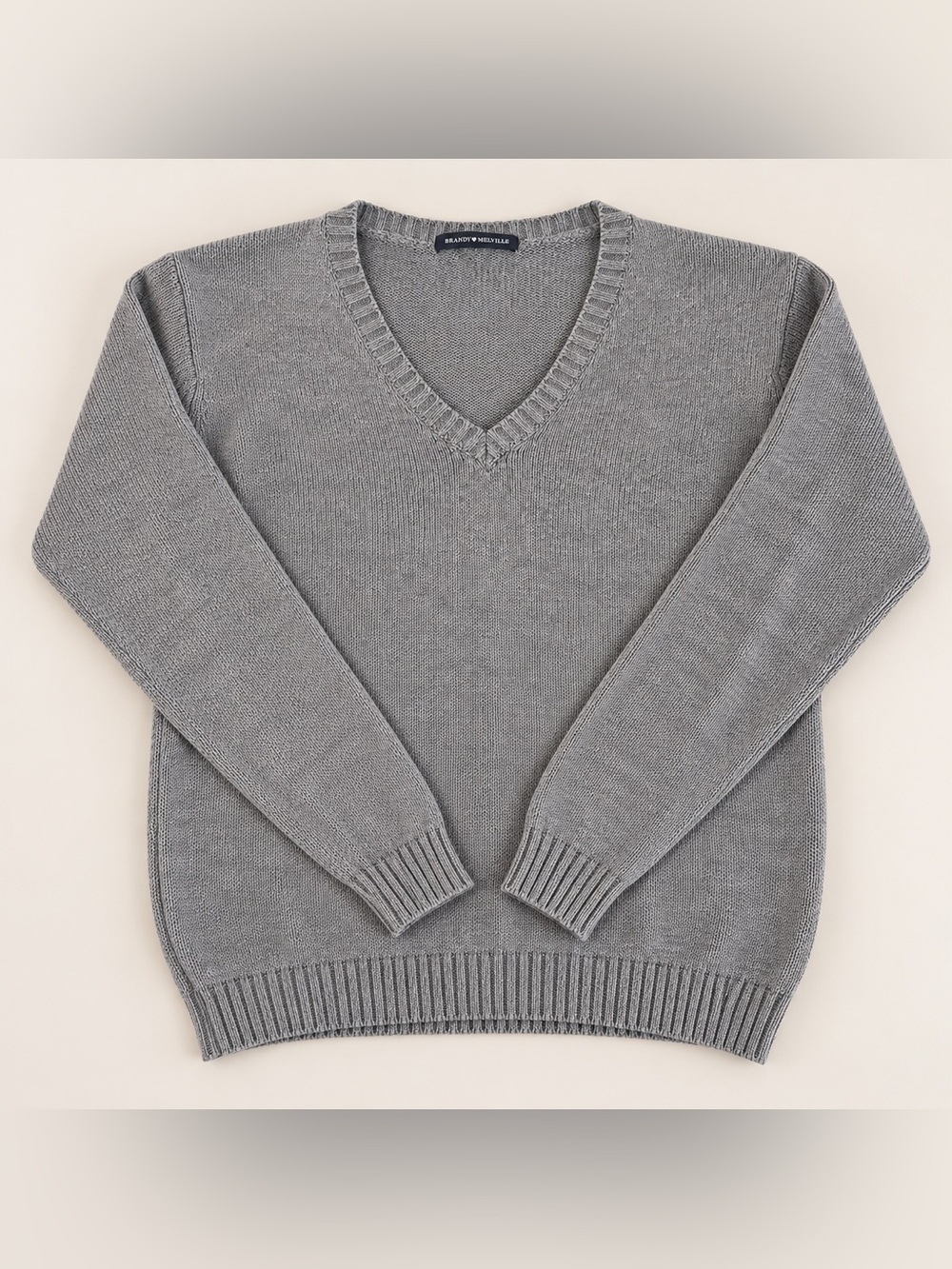Brandy Melville Gray V-Neck Sweater 100% Cotton Made in Italy Pullover